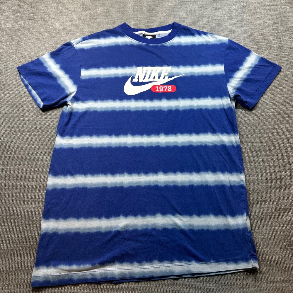 Nike T-Shirt Mens Medium Blue Tie Dye Stripe 1972 Graphic Tee